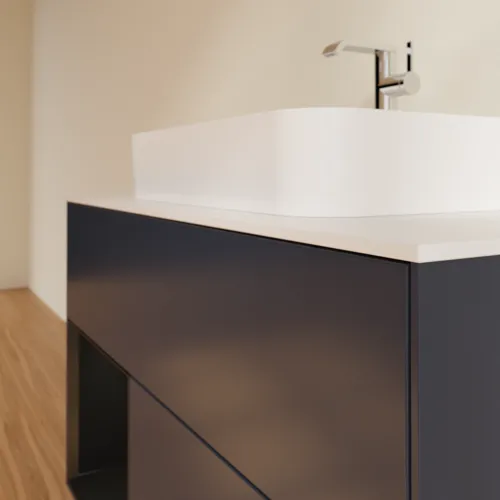 VILLEROY BOCH Finion Waschbeckenunterschrank, mit Beleuchtung, 2 Auszüge, 1000 x 603 x 501 mm, Midnight Blue Matt Lacquer / Black Matt Lacquer / Glass White Matt #F361PDHG, Bild 6