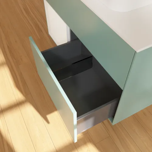 Bild von VILLEROY BOCH Finion Waschbeckenunterschrank, mit Beleuchtung, 2 Auszüge, 1000 x 603 x 501 mm, Olive Matt Lacquer / Glossy White Lacquer / Glass White Matt #F361GFGM
