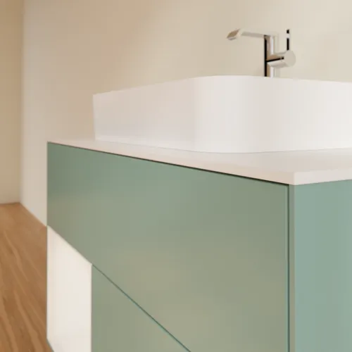 Bild von VILLEROY BOCH Finion Waschbeckenunterschrank, mit Beleuchtung, 2 Auszüge, 1000 x 603 x 501 mm, Olive Matt Lacquer / Glossy White Lacquer / Glass White Matt #F361GFGM