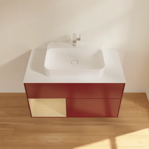 Bild von VILLEROY BOCH Finion Waschbeckenunterschrank, mit Beleuchtung, 2 Auszüge, 1000 x 603 x 501 mm, Peony Matt Lacquer / Oak Veneer / Glass White Matt #F361PCHB