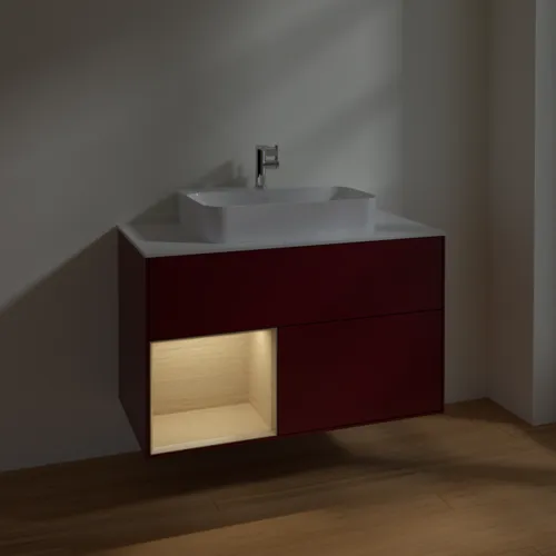 Bild von VILLEROY BOCH Finion Waschbeckenunterschrank, mit Beleuchtung, 2 Auszüge, 1000 x 603 x 501 mm, Peony Matt Lacquer / Oak Veneer / Glass White Matt #F361PCHB
