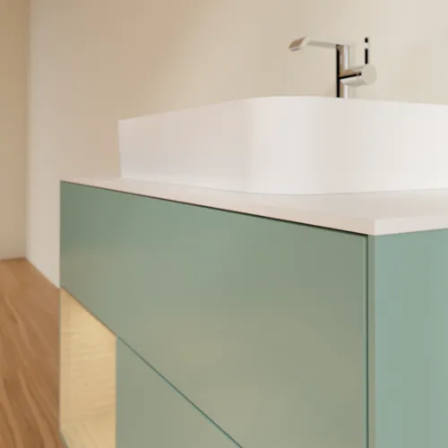 Bild von VILLEROY BOCH Finion Waschbeckenunterschrank, mit Beleuchtung, 2 Auszüge, 1000 x 603 x 501 mm, Olive Matt Lacquer / Oak Veneer / Glass White Matt #F361PCGM
