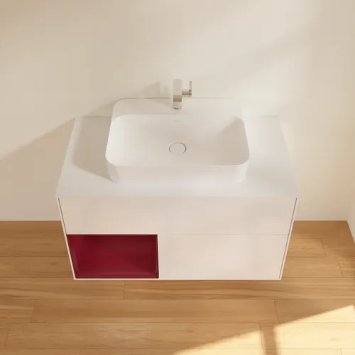 VILLEROY BOCH Finion Waschbeckenunterschrank, mit Beleuchtung, 2 Auszüge, 1000 x 603 x 501 mm, Glossy White Lacquer / Peony Matt Lacquer / Glass White Matt #F361HBGF, Bild 4