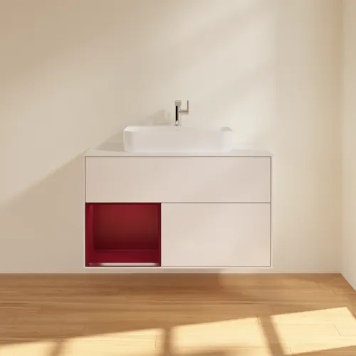 VILLEROY BOCH Finion Waschbeckenunterschrank, mit Beleuchtung, 2 Auszüge, 1000 x 603 x 501 mm, Glossy White Lacquer / Peony Matt Lacquer / Glass White Matt #F361HBGF, Bild 3