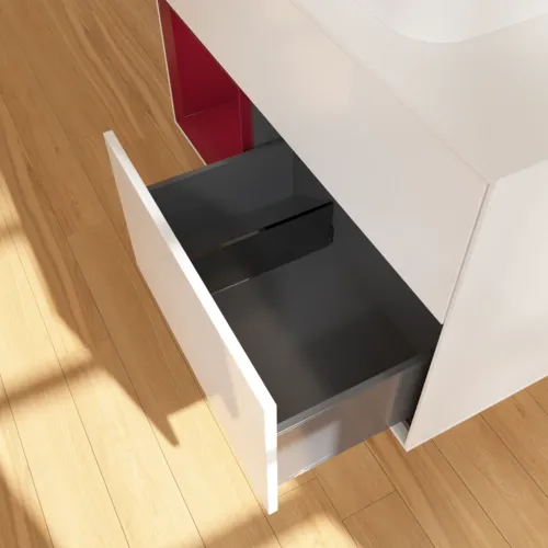 VILLEROY BOCH Finion Waschbeckenunterschrank, mit Beleuchtung, 2 Auszüge, 1000 x 603 x 501 mm, Glossy White Lacquer / Peony Matt Lacquer / Glass White Matt #F361HBGF, Bild 7