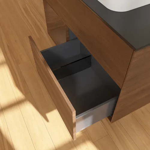 Bild von VILLEROY BOCH Finion Waschbeckenunterschrank, mit Beleuchtung, 2 Auszüge, 1000 x 603 x 501 mm, Walnut Veneer / Walnut Veneer / Glass Black Matt #F362GNGN