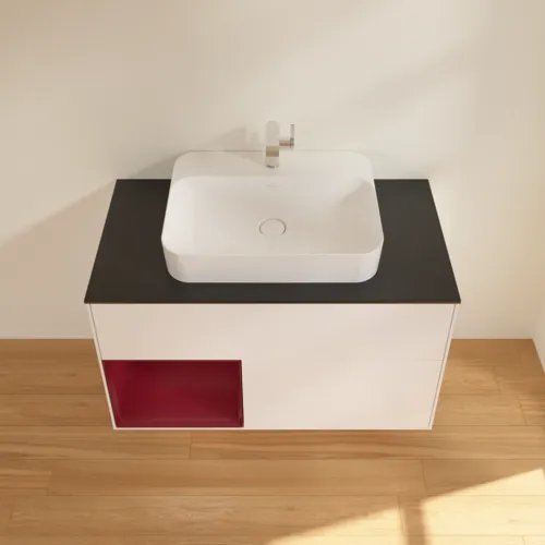 Bild von VILLEROY BOCH Finion Waschbeckenunterschrank, mit Beleuchtung, 2 Auszüge, 1000 x 603 x 501 mm, White Matt Lacquer / Peony Matt Lacquer / Glass Black Matt #F362HBMT