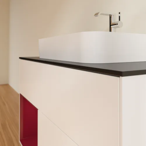 Bild von VILLEROY BOCH Finion Waschbeckenunterschrank, mit Beleuchtung, 2 Auszüge, 1000 x 603 x 501 mm, White Matt Lacquer / Peony Matt Lacquer / Glass Black Matt #F362HBMT