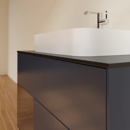 VILLEROY BOCH Finion Waschbeckenunterschrank, mit Beleuchtung, 2 Auszüge, 1000 x 603 x 501 mm, Midnight Blue Matt Lacquer / Walnut Veneer / Glass Black Matt #F362GNHG, Bild 6