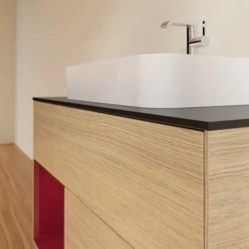 VILLEROY BOCH Finion Waschbeckenunterschrank, mit Beleuchtung, 2 Auszüge, 1000 x 603 x 501 mm, Oak Veneer / Peony Matt Lacquer / Glass Black Matt #F362HBPC, Bild 6