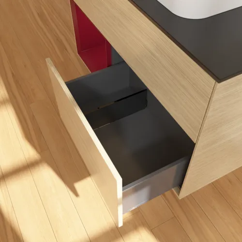 VILLEROY BOCH Finion Waschbeckenunterschrank, mit Beleuchtung, 2 Auszüge, 1000 x 603 x 501 mm, Oak Veneer / Peony Matt Lacquer / Glass Black Matt #F362HBPC, Bild 7