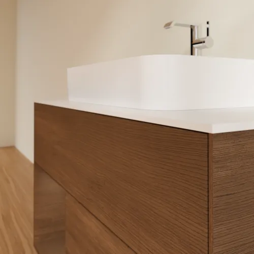 VILLEROY BOCH Finion Waschbeckenunterschrank, mit Beleuchtung, 2 Auszüge, 1000 x 603 x 501 mm, Walnut Veneer / Walnut Veneer / Glass White Matt #F361GNGN, Bild 6