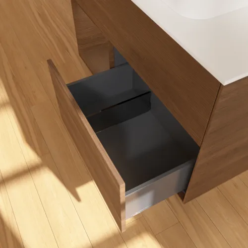 VILLEROY BOCH Finion Waschbeckenunterschrank, mit Beleuchtung, 2 Auszüge, 1000 x 603 x 501 mm, Walnut Veneer / Walnut Veneer / Glass White Matt #F361GNGN, Bild 7
