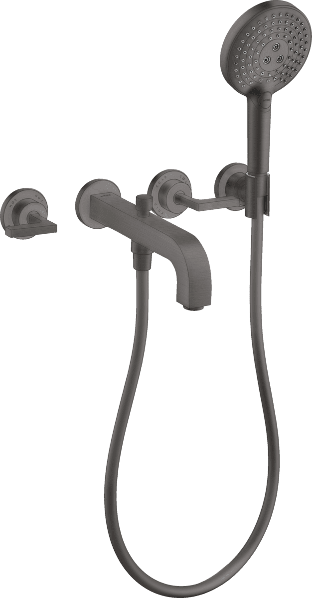 HANSGROHE AXOR Citterio 3-Loch Wannenarmatur Unterputz für Wandmontage mit Hebelgriffen und Rosetten #39448340 - Brushed Black Chrome