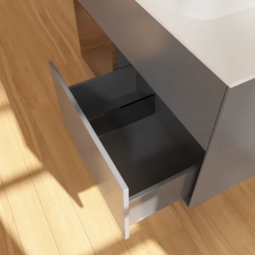 VILLEROY BOCH Finion Waschbeckenunterschrank, mit Beleuchtung, 2 Auszüge, 1000 x 603 x 501 mm, Anthracite Matt Lacquer / Walnut Veneer / Glass White Matt #F361GNGK, Bild 7