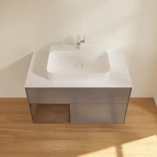 VILLEROY BOCH Finion Waschbeckenunterschrank, mit Beleuchtung, 2 Auszüge, 1000 x 603 x 501 mm, Anthracite Matt Lacquer / Walnut Veneer / Glass White Matt #F361GNGK, Bild 4