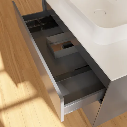 VILLEROY BOCH Finion Waschbeckenunterschrank, mit Beleuchtung, 2 Auszüge, 1000 x 603 x 501 mm, Anthracite Matt Lacquer / Walnut Veneer / Glass White Matt #F361GNGK, Bild 8