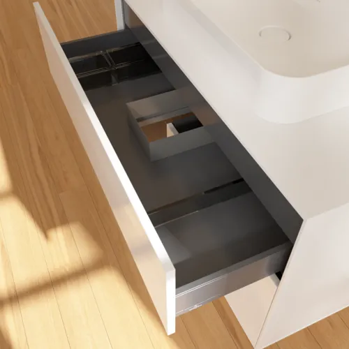 Bild von VILLEROY BOCH Finion Waschbeckenunterschrank, mit Beleuchtung, 2 Auszüge, 1000 x 603 x 501 mm, Glossy White Lacquer / Walnut Veneer / Glass White Matt #F361GNGF