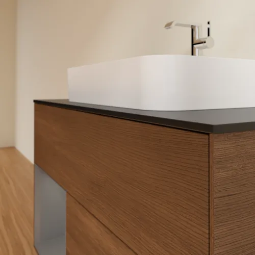 Bild von VILLEROY BOCH Finion Waschbeckenunterschrank, mit Beleuchtung, 2 Auszüge, 1000 x 603 x 501 mm, Walnut Veneer / Anthracite Matt Lacquer / Glass Black Matt #F362GKGN