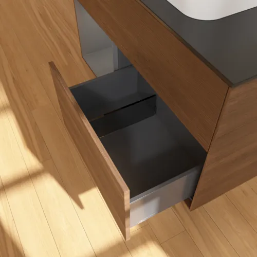 Bild von VILLEROY BOCH Finion Waschbeckenunterschrank, mit Beleuchtung, 2 Auszüge, 1000 x 603 x 501 mm, Walnut Veneer / Anthracite Matt Lacquer / Glass Black Matt #F362GKGN