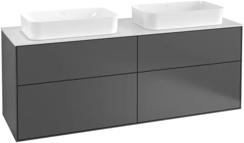 Picture of VILLEROY BOCH Finion Vanity unit, with lighting, 4 pull-out compartments, 1600 x 603 x 501 mm, Anthracite Matt Lacquer / Glass White Matt #G31100GK