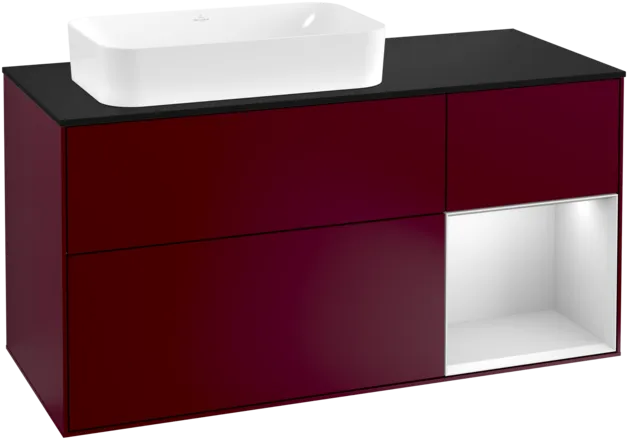 Picture of VILLEROY BOCH Finion Vanity unit, with lighting, 3 pull-out compartments, 1200 x 603 x 501 mm, Peony Matt Lacquer / White Matt Lacquer / Glass Black Matt #F282MTHB