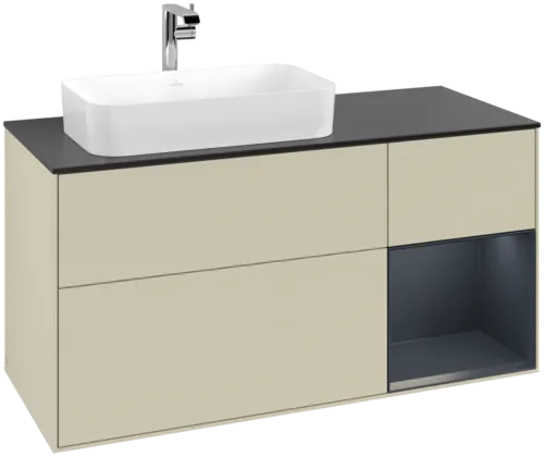 Picture of VILLEROY BOCH Finion Vanity unit, with lighting, 3 pull-out compartments, 1200 x 603 x 501 mm, Silk Grey Matt Lacquer / Midnight Blue Matt Lacquer / Glass Black Matt #F282HGHJ