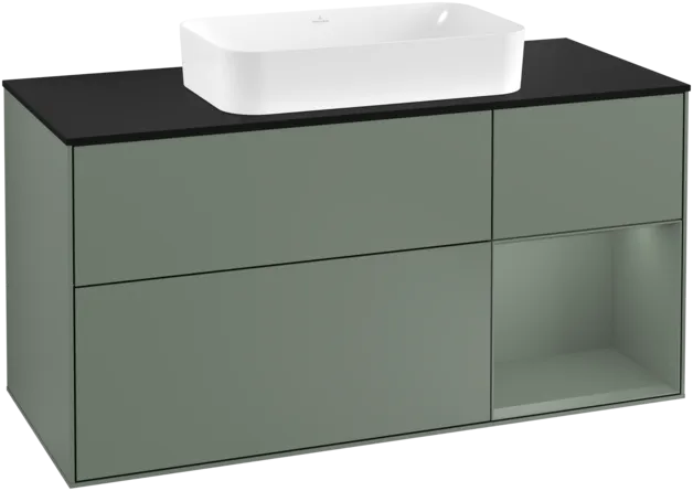 VILLEROY BOCH Finion Vanity unit, with lighting, 3 pull-out compartments, 1200 x 603 x 501 mm, Olive Matt Lacquer / Olive Matt Lacquer / Glass Black Matt #F302GMGM resmi