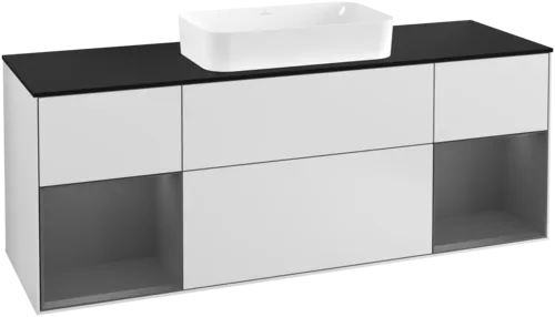 VILLEROY BOCH Finion Vanity unit, with lighting, 4 pull-out compartments, 1600 x 603 x 501 mm, White Matt Lacquer / Anthracite Matt Lacquer / Glass Black Matt #F332GKMT resmi
