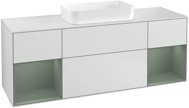 VILLEROY BOCH Finion Vanity unit, with lighting, 4 pull-out compartments, 1600 x 603 x 501 mm, White Matt Lacquer / Olive Matt Lacquer / Glass White Matt #F331GMMT resmi