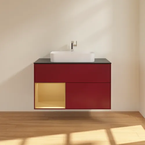 VILLEROY BOCH Finion Waschbeckenunterschrank, mit Beleuchtung, 2 Auszüge, 1000 x 603 x 501 mm, Peony Matt Lacquer / Gold Matt Lacquer / Glass Black Matt #F362HFHB, Bild 3