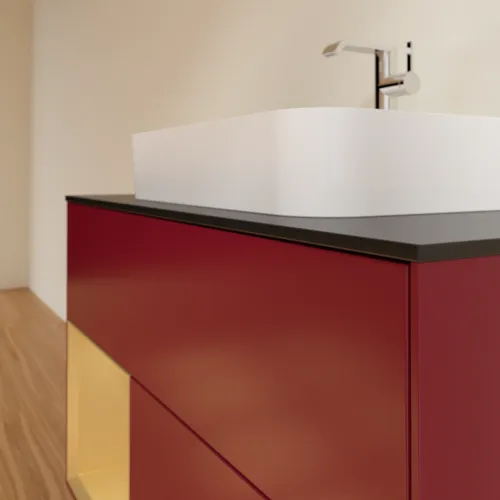 VILLEROY BOCH Finion Waschbeckenunterschrank, mit Beleuchtung, 2 Auszüge, 1000 x 603 x 501 mm, Peony Matt Lacquer / Gold Matt Lacquer / Glass Black Matt #F362HFHB, Bild 6