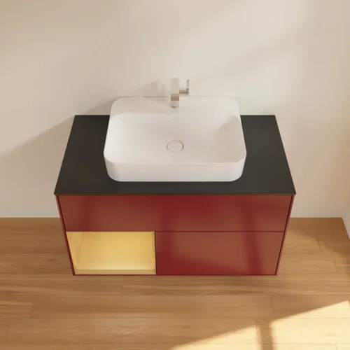 VILLEROY BOCH Finion Waschbeckenunterschrank, mit Beleuchtung, 2 Auszüge, 1000 x 603 x 501 mm, Peony Matt Lacquer / Gold Matt Lacquer / Glass Black Matt #F362HFHB, Bild 4