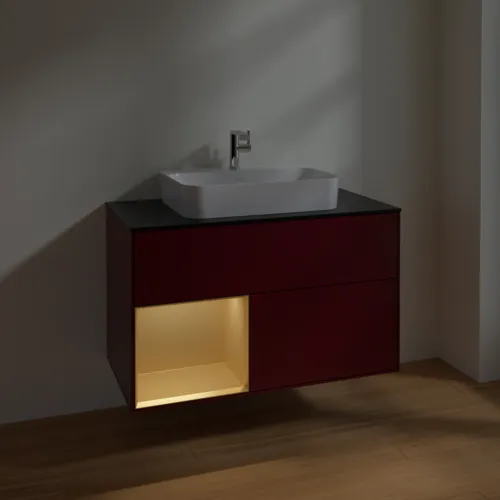 VILLEROY BOCH Finion Waschbeckenunterschrank, mit Beleuchtung, 2 Auszüge, 1000 x 603 x 501 mm, Peony Matt Lacquer / Gold Matt Lacquer / Glass Black Matt #F362HFHB, Bild 5