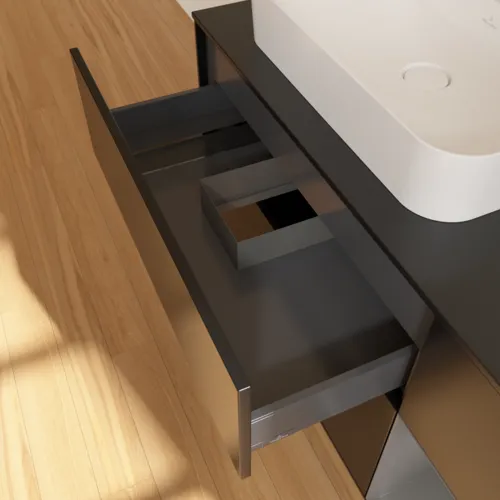 Bild von VILLEROY BOCH Finion Waschbeckenunterschrank, mit Beleuchtung, 3 Auszüge, 1200 x 603 x 501 mm, Black Matt Lacquer / Anthracite Matt Lacquer / Glass Black Matt #F402GKPD