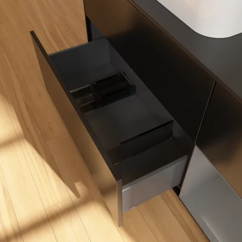 Bild von VILLEROY BOCH Finion Waschbeckenunterschrank, mit Beleuchtung, 3 Auszüge, 1200 x 603 x 501 mm, Black Matt Lacquer / Anthracite Matt Lacquer / Glass Black Matt #F402GKPD