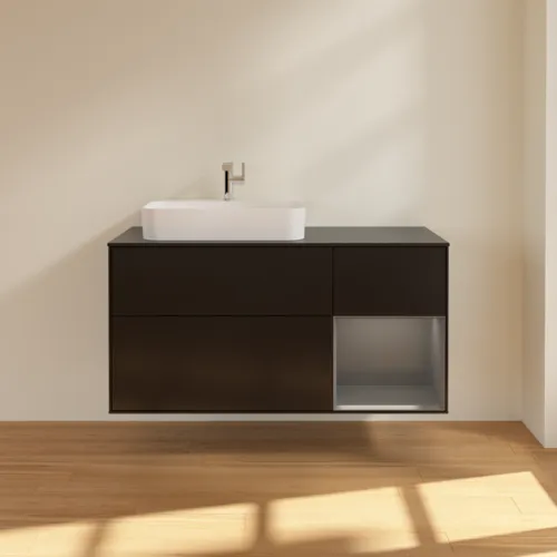 Bild von VILLEROY BOCH Finion Waschbeckenunterschrank, mit Beleuchtung, 3 Auszüge, 1200 x 603 x 501 mm, Black Matt Lacquer / Anthracite Matt Lacquer / Glass Black Matt #F402GKPD