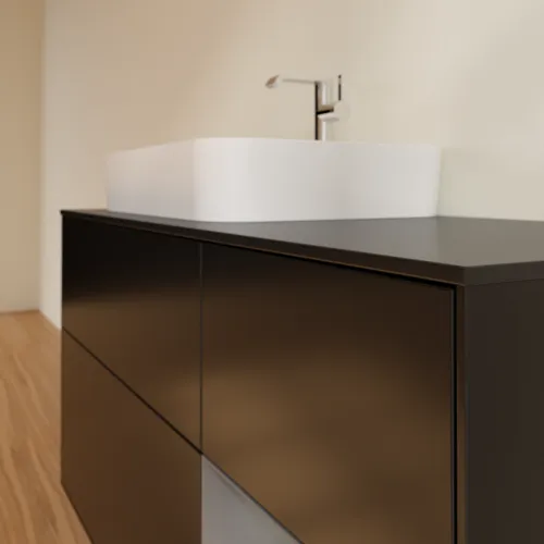 Bild von VILLEROY BOCH Finion Waschbeckenunterschrank, mit Beleuchtung, 3 Auszüge, 1200 x 603 x 501 mm, Black Matt Lacquer / Anthracite Matt Lacquer / Glass Black Matt #F402GKPD