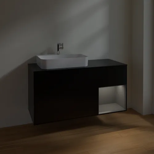 Bild von VILLEROY BOCH Finion Waschbeckenunterschrank, mit Beleuchtung, 3 Auszüge, 1200 x 603 x 501 mm, Black Matt Lacquer / Anthracite Matt Lacquer / Glass Black Matt #F402GKPD