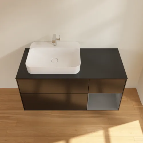 Bild von VILLEROY BOCH Finion Waschbeckenunterschrank, mit Beleuchtung, 3 Auszüge, 1200 x 603 x 501 mm, Black Matt Lacquer / Anthracite Matt Lacquer / Glass Black Matt #F402GKPD