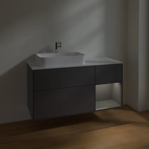 Bild von VILLEROY BOCH Finion Waschbeckenunterschrank, mit Beleuchtung, 3 Auszüge, 1200 x 603 x 501 mm, Anthracite Matt Lacquer / Anthracite Matt Lacquer / Glass White Matt #F401GKGK