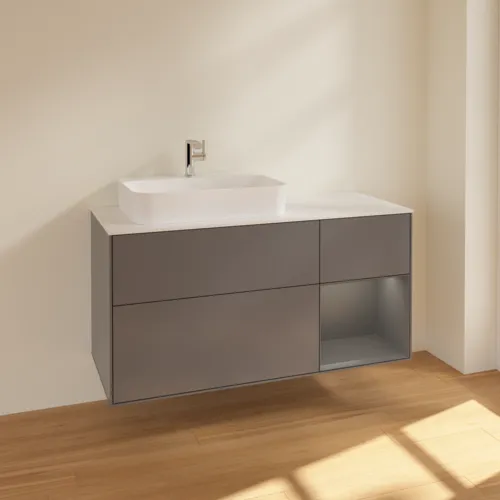 Bild von VILLEROY BOCH Finion Waschbeckenunterschrank, mit Beleuchtung, 3 Auszüge, 1200 x 603 x 501 mm, Anthracite Matt Lacquer / Anthracite Matt Lacquer / Glass White Matt #F401GKGK