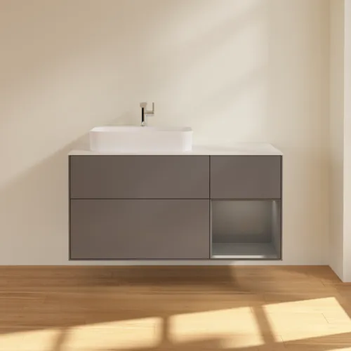 Bild von VILLEROY BOCH Finion Waschbeckenunterschrank, mit Beleuchtung, 3 Auszüge, 1200 x 603 x 501 mm, Anthracite Matt Lacquer / Anthracite Matt Lacquer / Glass White Matt #F401GKGK