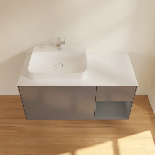 Bild von VILLEROY BOCH Finion Waschbeckenunterschrank, mit Beleuchtung, 3 Auszüge, 1200 x 603 x 501 mm, Anthracite Matt Lacquer / Anthracite Matt Lacquer / Glass White Matt #F401GKGK
