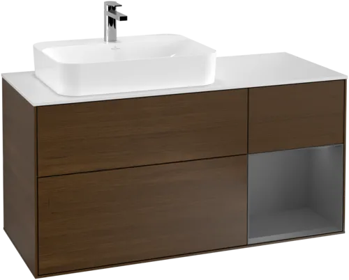 VILLEROY BOCH Finion Vanity unit, with lighting, 3 pull-out compartments, 1200 x 603 x 501 mm, Walnut Veneer / Anthracite Matt Lacquer / Glass White Matt #F401GKGN resmi