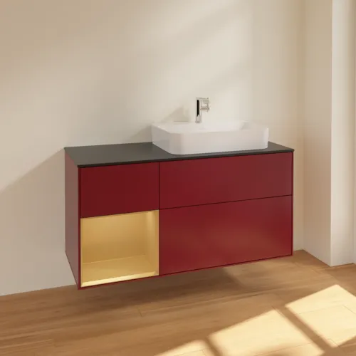 VILLEROY BOCH Finion Waschbeckenunterschrank, mit Beleuchtung, 3 Auszüge, 1200 x 603 x 501 mm, Peony Matt Lacquer / Gold Matt Lacquer / Glass Black Matt #F392HFHB, Bild 2