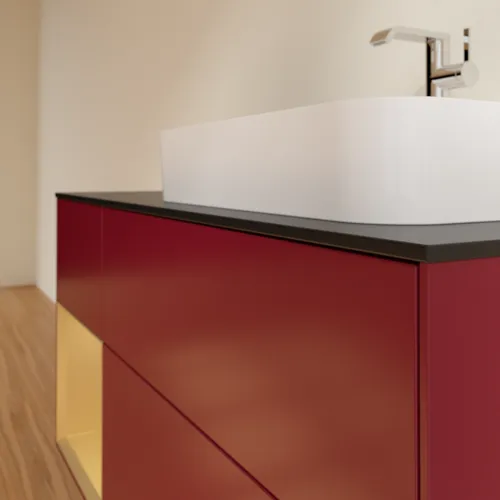 VILLEROY BOCH Finion Waschbeckenunterschrank, mit Beleuchtung, 3 Auszüge, 1200 x 603 x 501 mm, Peony Matt Lacquer / Gold Matt Lacquer / Glass Black Matt #F392HFHB, Bild 6