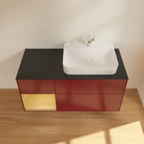 VILLEROY BOCH Finion Waschbeckenunterschrank, mit Beleuchtung, 3 Auszüge, 1200 x 603 x 501 mm, Peony Matt Lacquer / Gold Matt Lacquer / Glass Black Matt #F392HFHB, Bild 4
