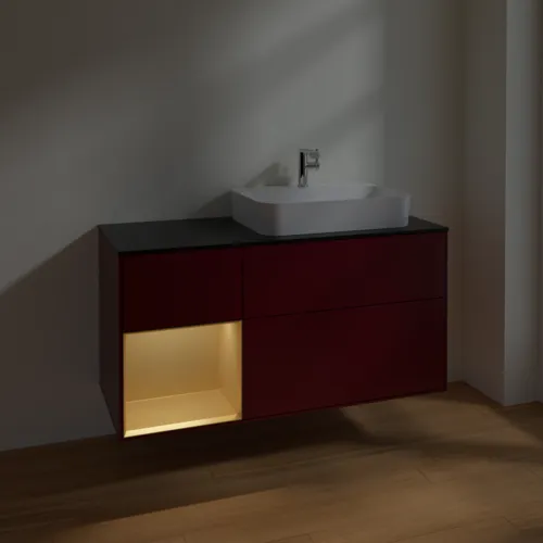VILLEROY BOCH Finion Waschbeckenunterschrank, mit Beleuchtung, 3 Auszüge, 1200 x 603 x 501 mm, Peony Matt Lacquer / Gold Matt Lacquer / Glass Black Matt #F392HFHB, Bild 5