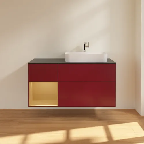 VILLEROY BOCH Finion Waschbeckenunterschrank, mit Beleuchtung, 3 Auszüge, 1200 x 603 x 501 mm, Peony Matt Lacquer / Gold Matt Lacquer / Glass Black Matt #F392HFHB, Bild 3
